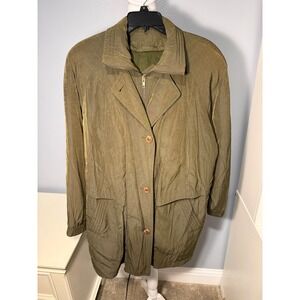 Gallery Vintage Olive Green Iridescent Trench Coat Jacket Womens Medium Zip Up